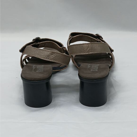 Munro Hallie Strappy Sandal Womens 6M Taupe . Metallic Leather Block Heel Shoes - Picture 5 of 10
